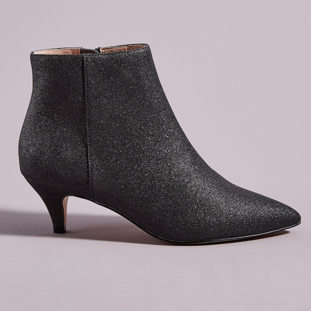 Anthropologie Black Glitter Kitten Heel Boots - Picture 2 of 8